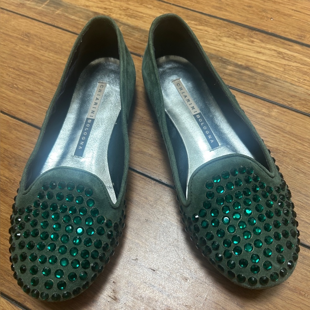 Chiarini Bologna green suede and beaded flats. Sz 37 - 6 1/2.